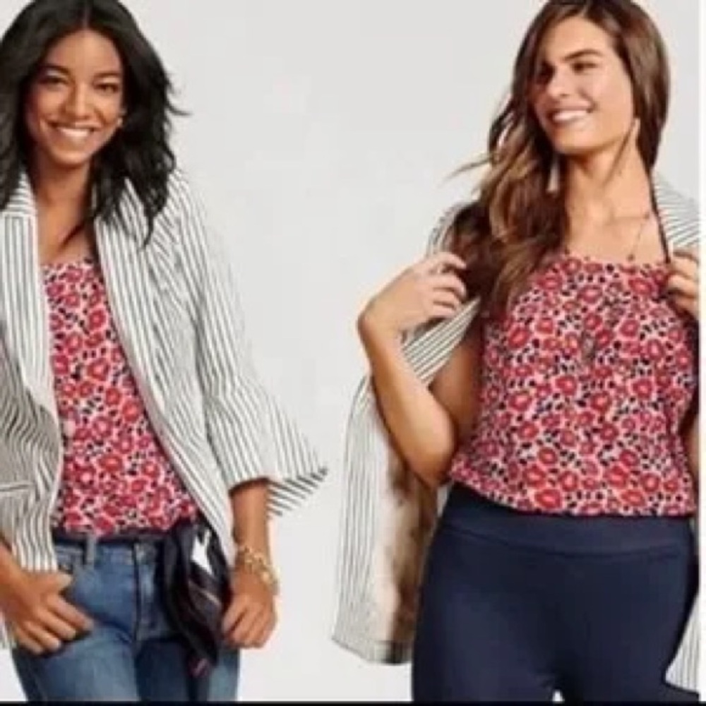 CAbi Red and Black Floral Blouse